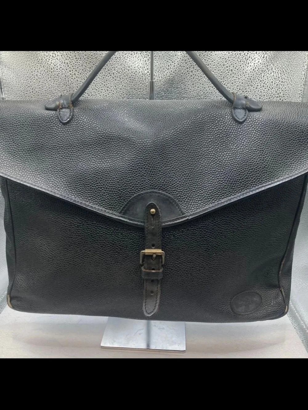 Mulberry Black Textured Leather Briefcase with Buckle
